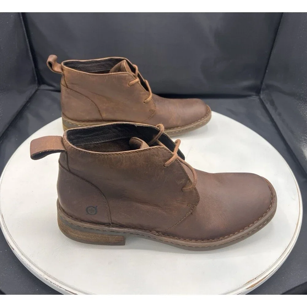 Born Men's Brown Leather Chukka Ankle Boots Lace-Up Round Toe 8M
